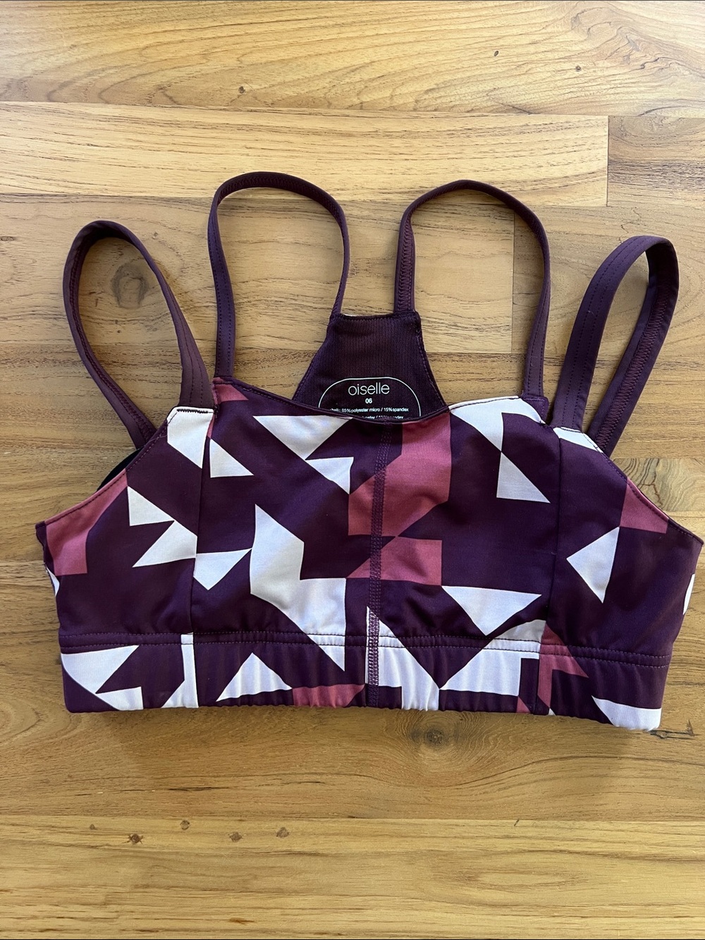 Oiselle Geometric Sports Bra Burgundy Red Athletic Running Top Size 6